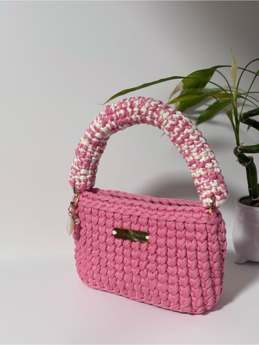 105-Marshmallow Muse Crochet Bag _ Pink/Off-white-Handmade